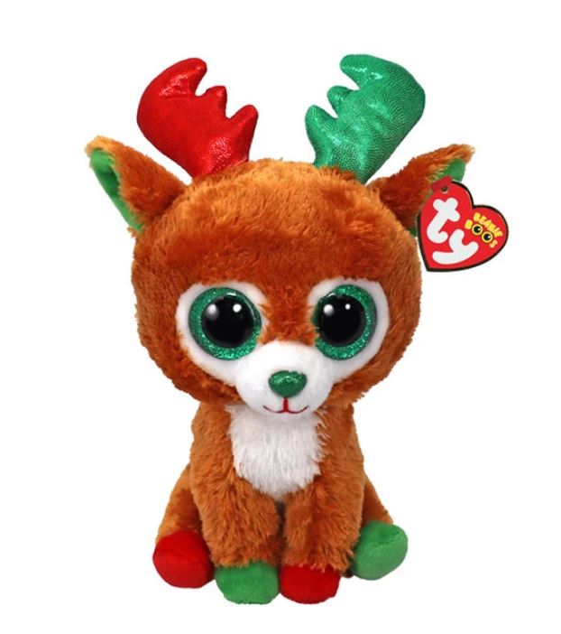 PELUCHE TY BEANIE BOOS TINSELTOES RENNE BRUN DE NOEL PETIT 8 PELUCHES Peluches gros yeux